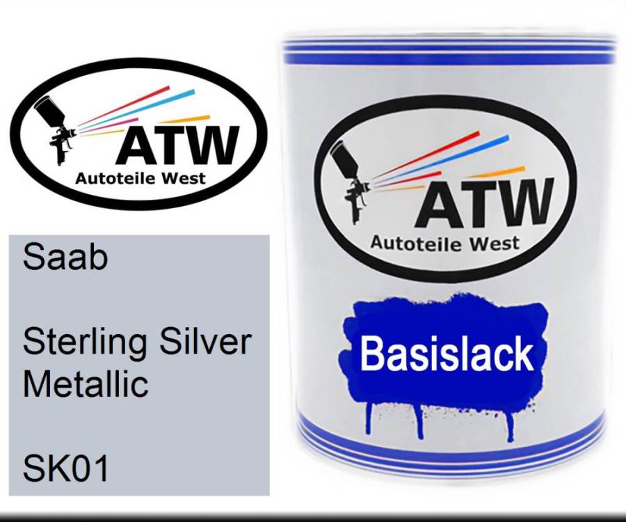 Saab, Sterling Silver Metallic, SK01: 1L Lackdose, von ATW Autoteile West.